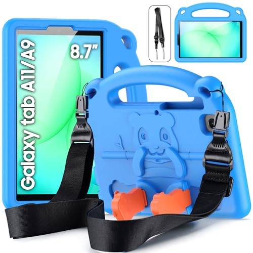 DUZZONA Kids Case for Samsung Galaxy Tab A9 8.7" 2023(SM-X110/X115/X117) & Tab A7 Lite 8.7" 2021(SM-T220/T225), Lightweight Shockproof Cover with Shoulder Strap, Blue