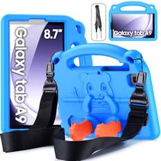DUZZONA Kids Case for Samsung Galaxy Tab A9 8.7" 2023(SM-X110/X115/X117) & Tab A7 Lite 8.7" 2021(SM-T220/T225), Lightweight Shockproof Cover with Shoulder Strap, Blue