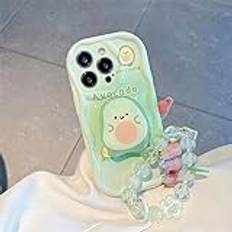 Emlivi iPhone 11 fodral med pärlarmband och blommor, mobiltelefonfodral, estetiskt, skyddsfodral, armband design, söt, avokado, stötfångare, skydd, mjukt silikon, TPU-flickfodral för iPhone 11, grön