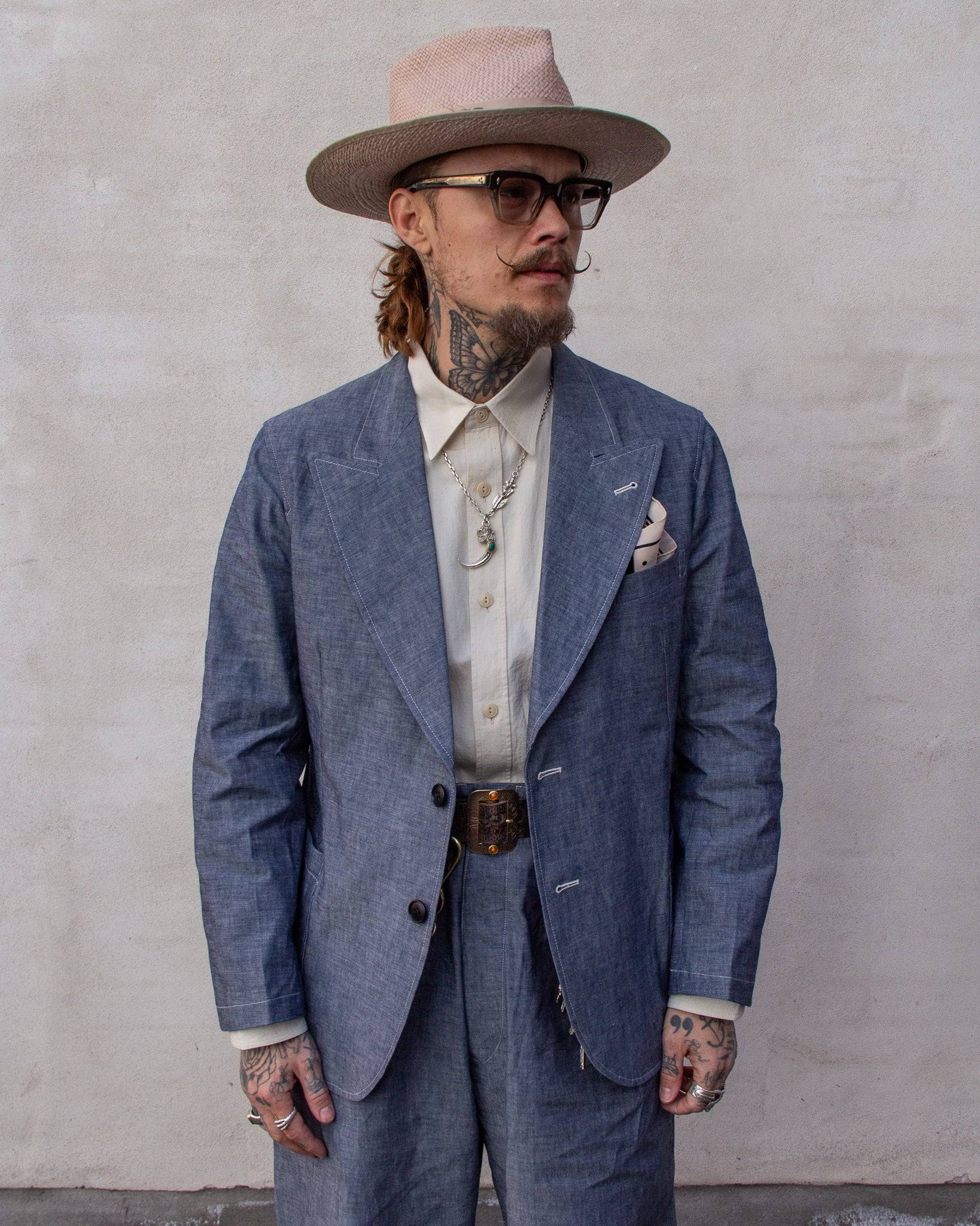 Belafonte Ragtime Clothing, Peaked Lapel No Lining, 30-1, Blue Chambray - 42