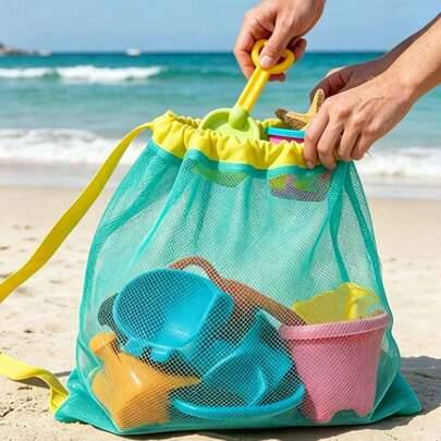 1 st strandväska i mesh, Shell-serie med dragkedja och justerbar axelrem, söt strandväska, lämplig för att samla snäckor, simutrustning och leksaksför - Multi-color (En-Storlek)