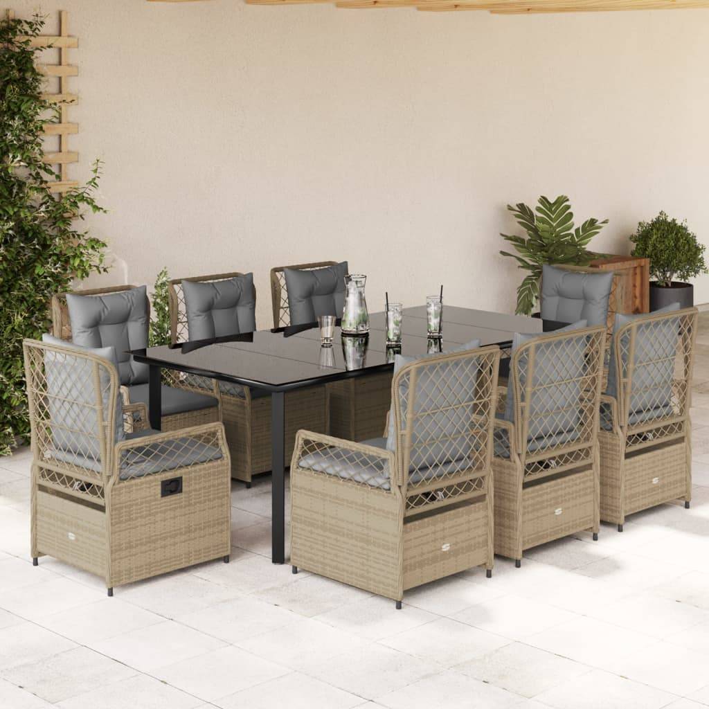 Spisebordssæt Til Haven 5 Dele Med Hynder Polyrattan - 8 / beige og lysegrå / 200 x 100 x 74 cm