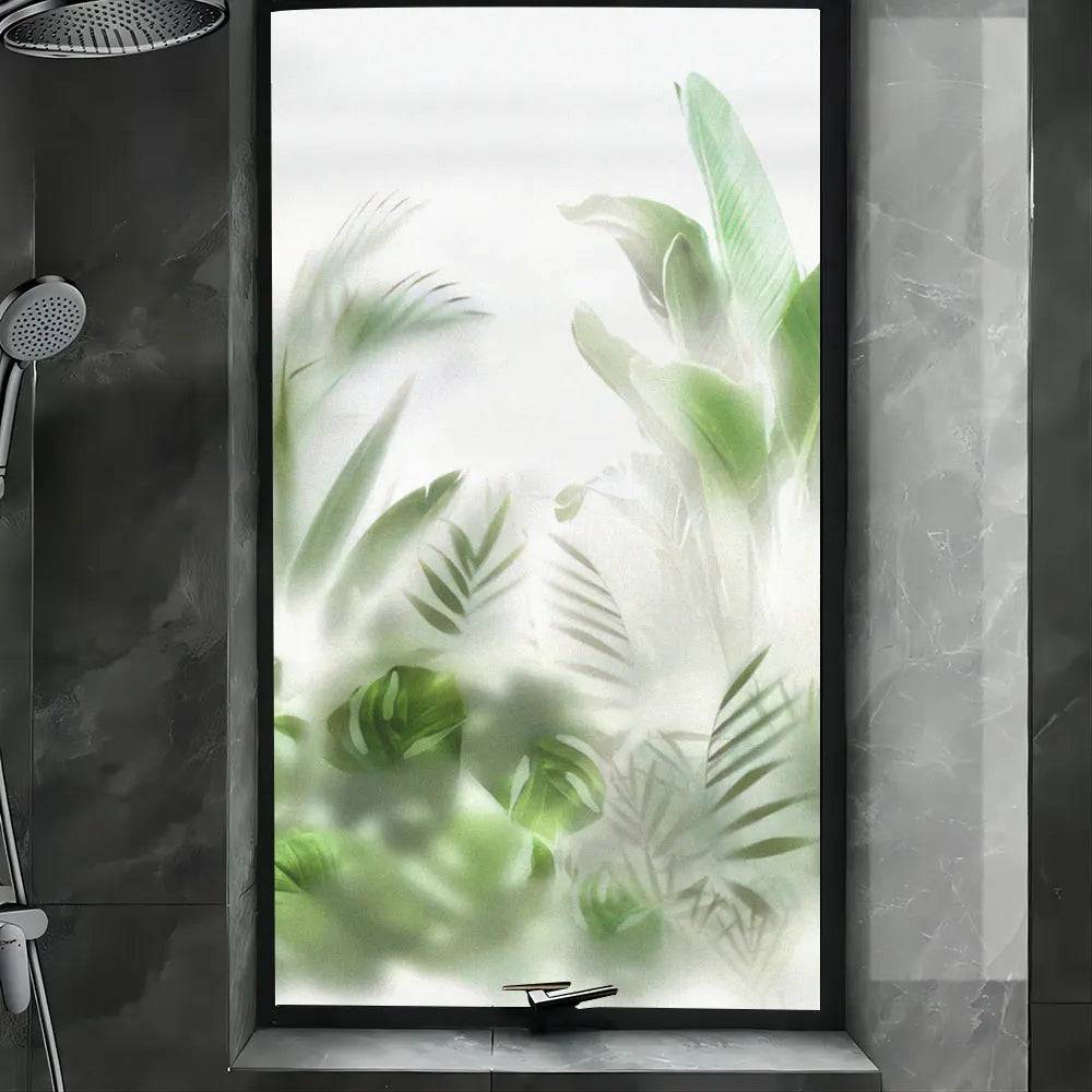 Fönsterfilm – Frostad design med tropiska blad - B / 40x60cm