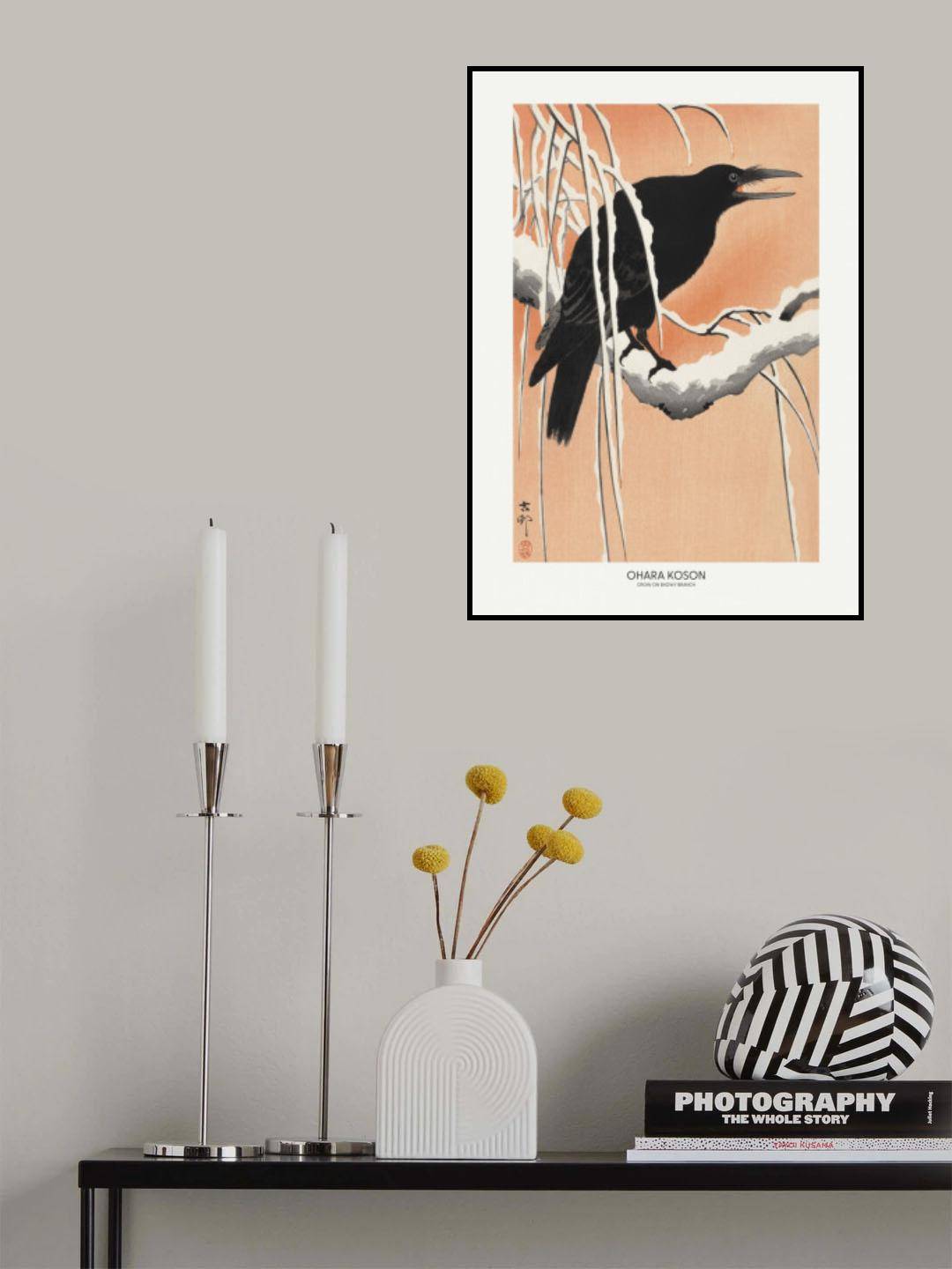 Crow On Snowy Branch Poster och Canvastavla - Canvas 50x70 cm
