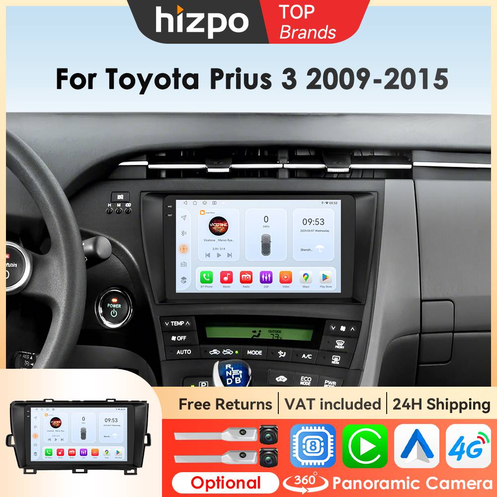 Hizpo Stereos for Car For Toyota Prius 3 2009 - 2015 2din Android Auto Radio Head Unit Multimedia Player Navigation Carplay Wifi