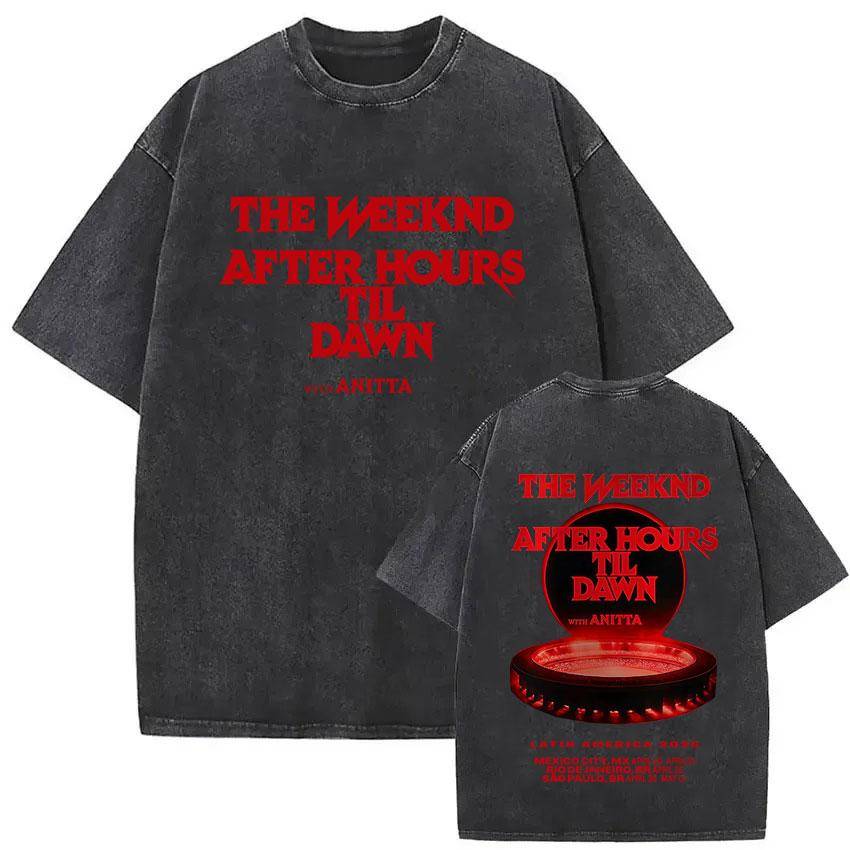 Vintage Tvättad The Weeknd After Hours Til Dawn Tour T-shirt Herr Dam Mode Gotisk Street T-shirts Högkvalitativ Streetwear cm black