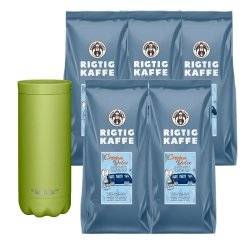 Rigtig Kaffe Dolce Crema 5x1 kg Hela Kaffebönor Inkl. Scanpan Termosmugg 0,28 L Dark Lemon