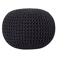 Fotpall Modern Stickad Rund Sittpuff Puff Bomull Svart 50 x 35 cm Conrad