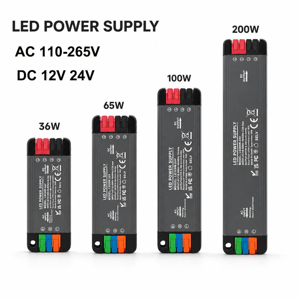 Ultra-thin LED Power Supply 36W 65W 100W 200W AC 110-265V Worldwide Compatible DC 12V 24V Silent Lighting Transformer LED Conver