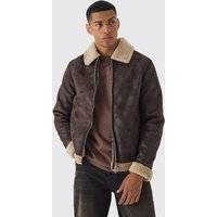 Mens Faux Suede Aviator Jacket In Brown