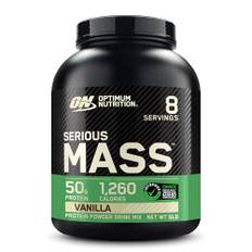 Optimum Nutrition Serious Mass hochkalorisches Proteinpulver für Masseaufbau mit 25 Vitaminen und Mineralien, Kreatin und Glutamin, Vanillegeschmack, 8 Portionen, 2,73 kg