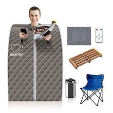 GOPLUS Mini-ångbastu, mobil hemmabastu, värmekabin, 1 000 W ångare, justerbar temperatur, timer upp till 90 minuter, med fjärrkontroll, inkl. fällstol och fotmassagerulle (grå)