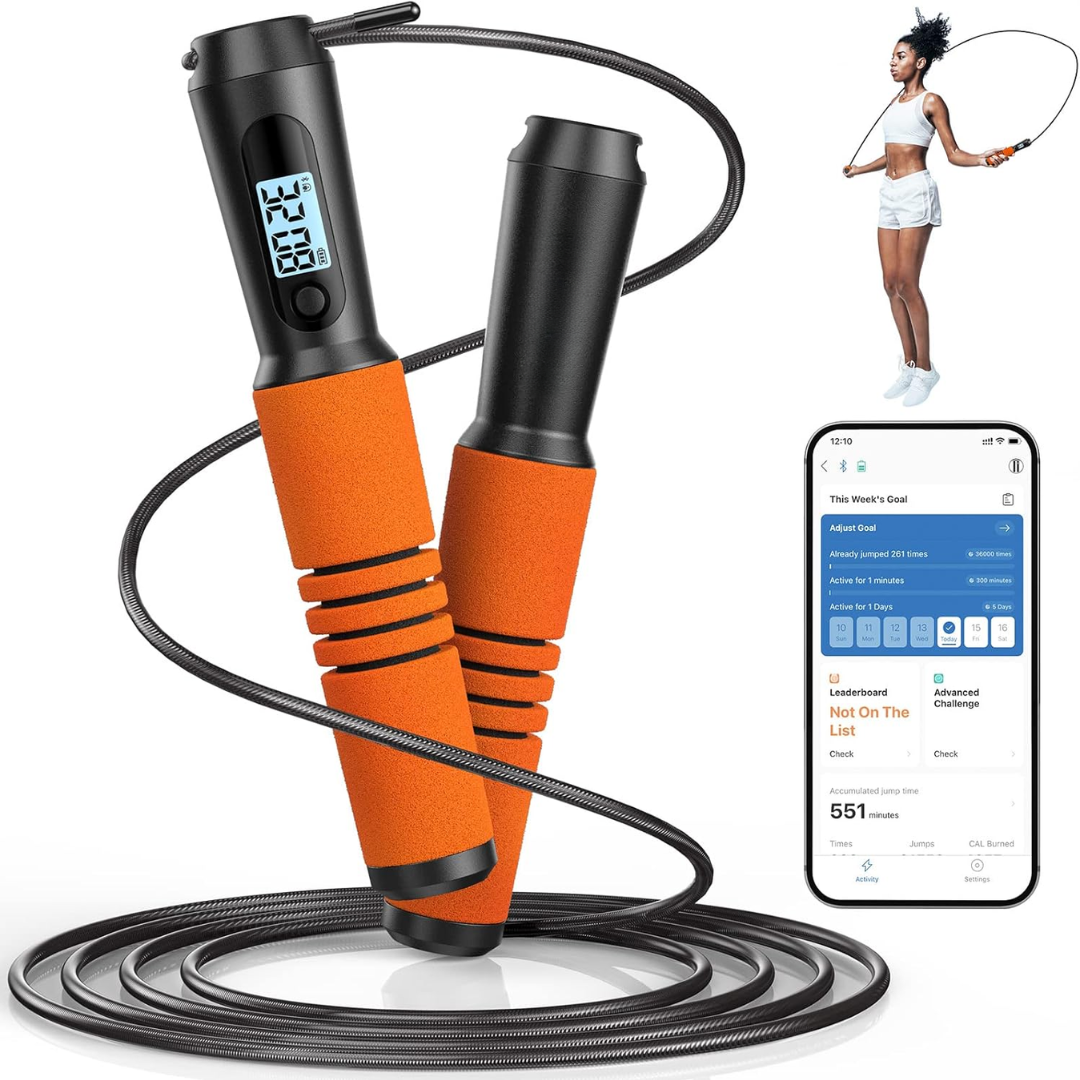 JumpFit - Smart Hopprep med App och Knopplös Design - Orange