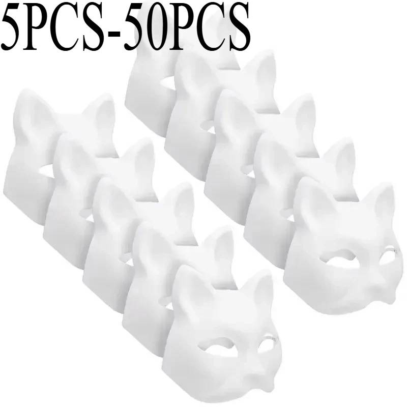 5-50Pcs Cat Fox Mask Halloween Blank Mask Costume for Adults for Holiday Party Role playing accessories