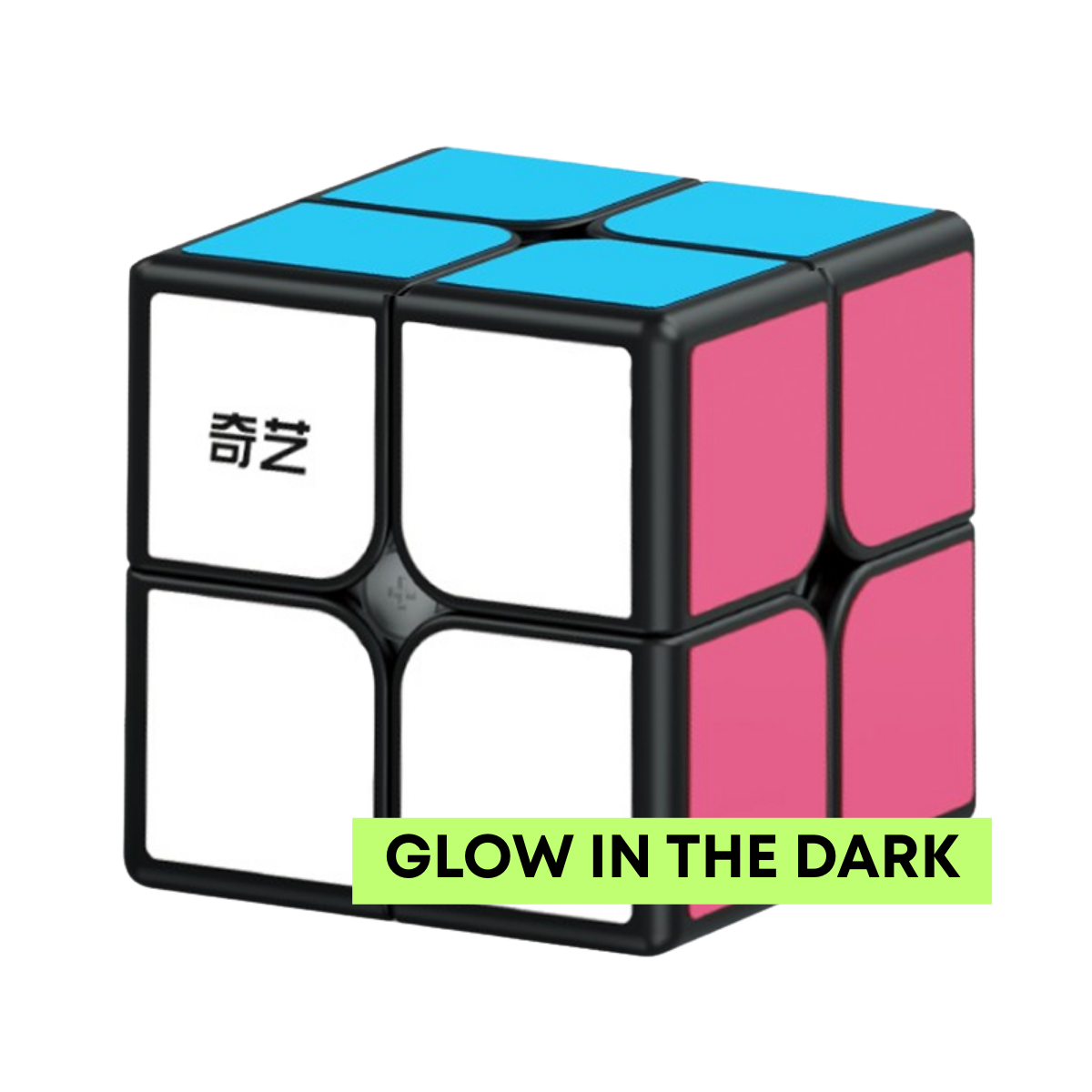 QiYi 2x2 Speed Cube Black - Glow in the Dark Fluorescent Sticker Puzzle - Professorterning.