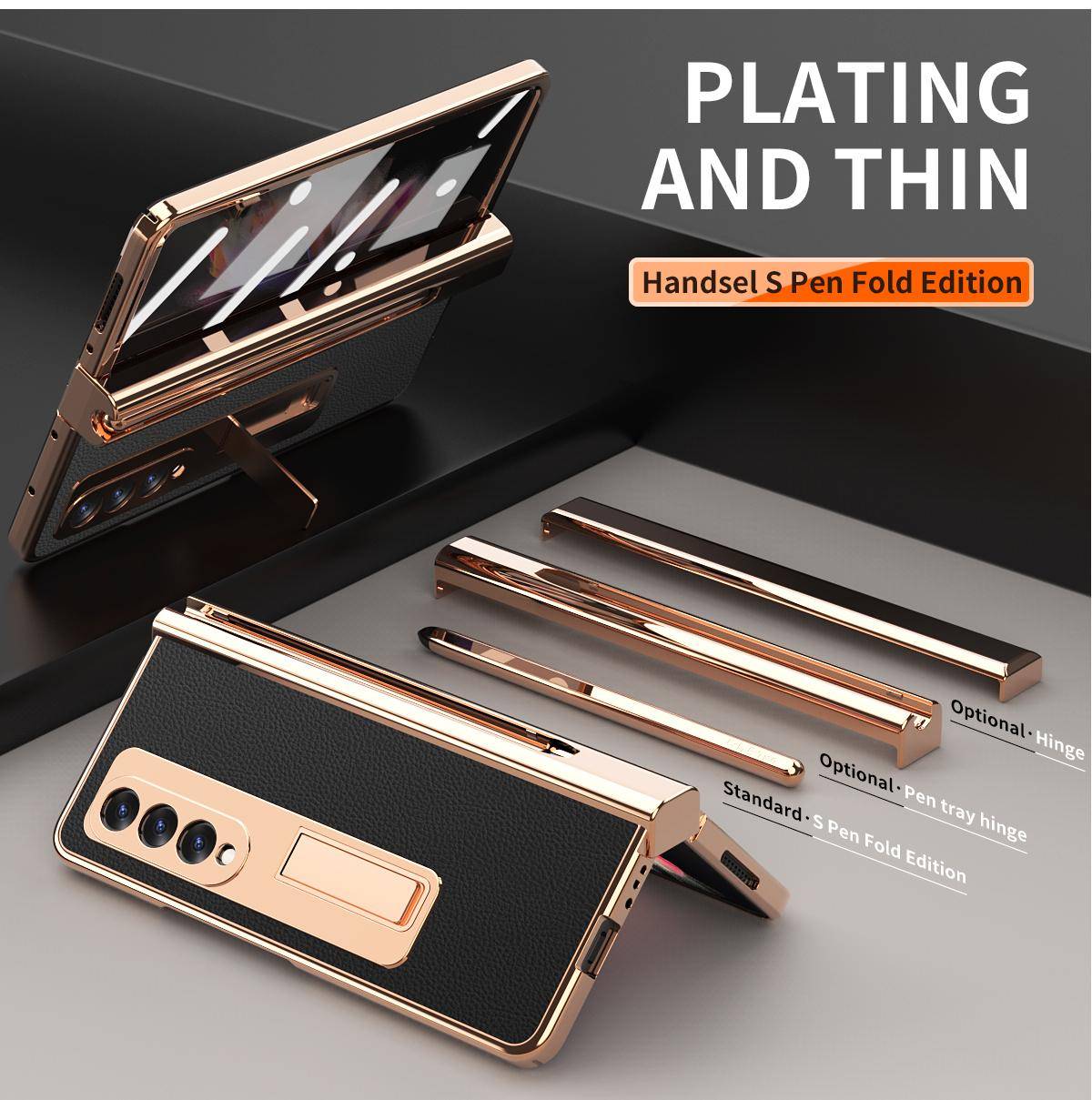 Plätering av läderfodral för Samsung Galaxy Z Fold 6 4 3 2 5 360 Fullt skydd Telefonskydd i härdat glas grön