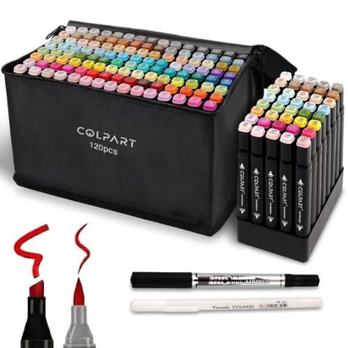 colpart colpart120+2Farben Alkohol Marker Brush Tip Set Filzstifte Permanenter für Manga, Design, Malerei, Zeichnung, Twin Marker Stifte zum Zeichnen und Malen für Erwachsene
