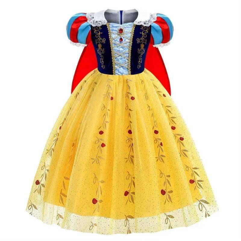 Disney Flickor Cosplay Snövit Klänning Gul Lyxig Kostym med Mantel Julfest Favor Flickklänning cm yellow