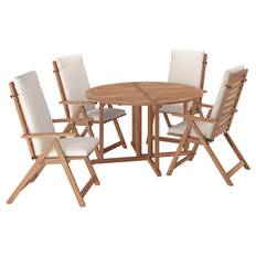 NÄMMARÖ bord+4 positionsstolar, utomhus, ljusbrunlaserad/Frösön/Duvholmen beige, 130 cm