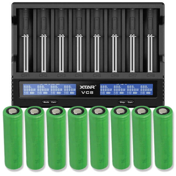 Xtar VC8S Li-ion & NiMH/NiCd batteriladdare + 8 st. Sony US18650VTC5 2600mAh Li Ion-batterier