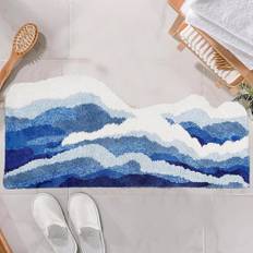 KRUIHAN Halkfri mjuk och fluffig badrumsmatta blå vågmatta absorberande och tvättbar dörrmatta, TPR mattor för sovrum, vardagsrum, hall, badrum och kök, 50 x 120 cm