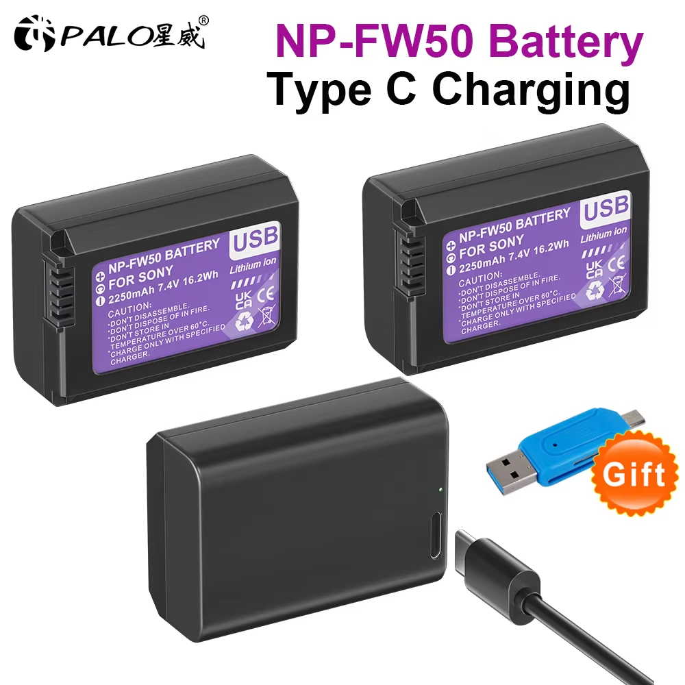 NP-FW50 NPFW50 NP FW50 Battery With Type C USB Inpot For Sony ZV-E10 Alpha A6400 A6000 A6300 A6500 A5100 A7 A7II A7RII A7SII A7S