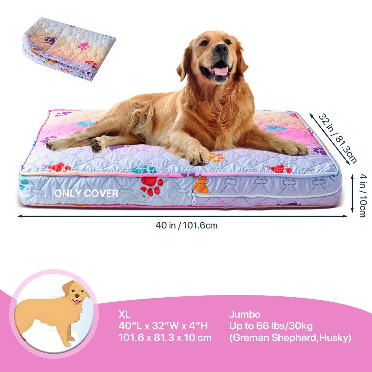 Orthopedic Dog Bed Washable Cover — Multi-Needle Quilted Foam Mat for Large Dogs & Crates - Rainbow Color XL