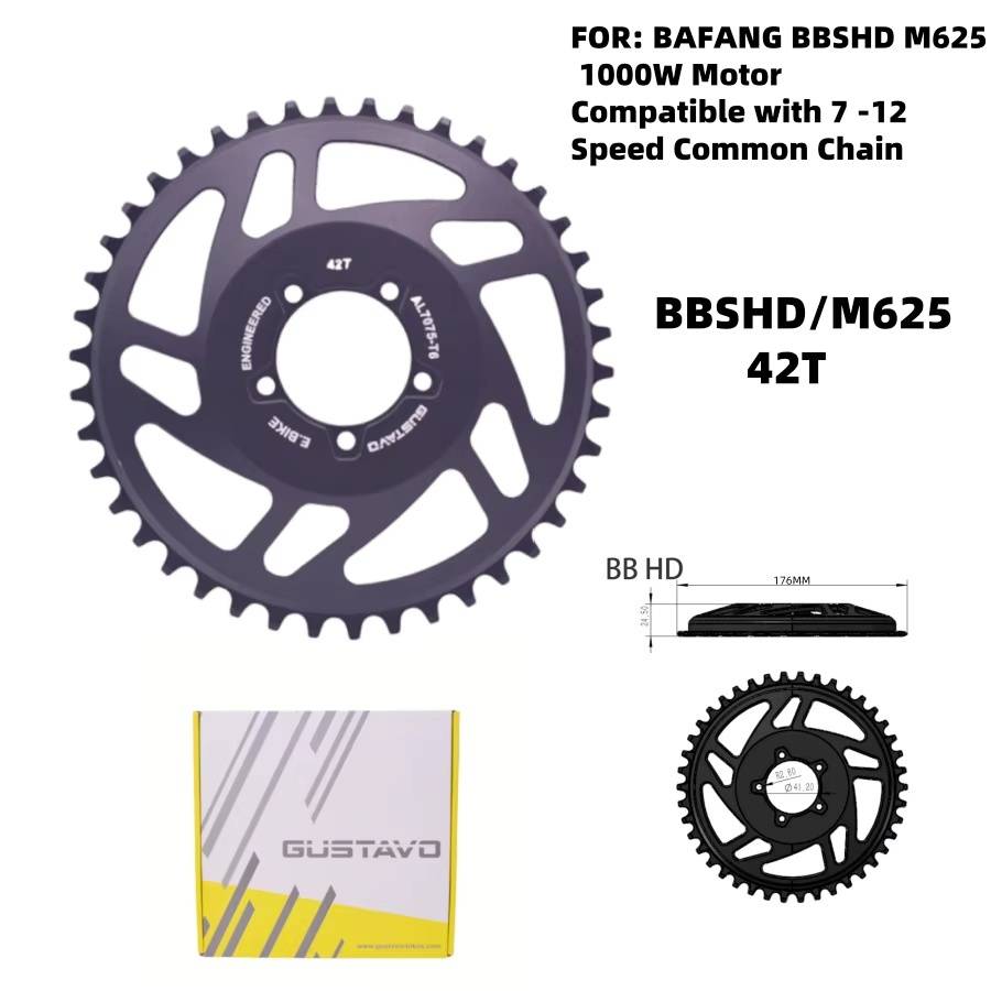 GUSTAVO 32/34/36/38/42/44/46/48T E-bike Chain Ring Aluminum Chainring For Bafang M625 BBSHD 1000W Mid Motor
