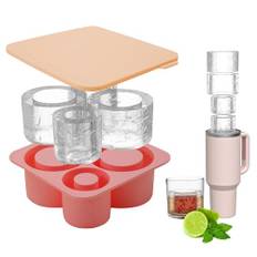 FUFRE Eiswürfelform Silikon für Stanley Becher, 4 Fach Eiswürfelbehälter für Stanley Cup, Silikon Eiswürfelform mit Deckel, BPA Frei, Eiswürfelschale Sichere Eiswürfel Form für 30/40 Oz Becher (Rosa)