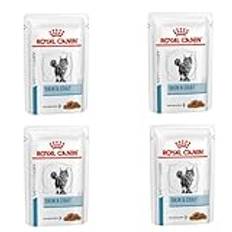 Royal Canin Veterinary Diet Feline Skin & Coat | 4-pack | 4 x 12 x 85 g | Våtfoder för vuxna katter | Fina bitar i sås | För att stödja hudbarriären