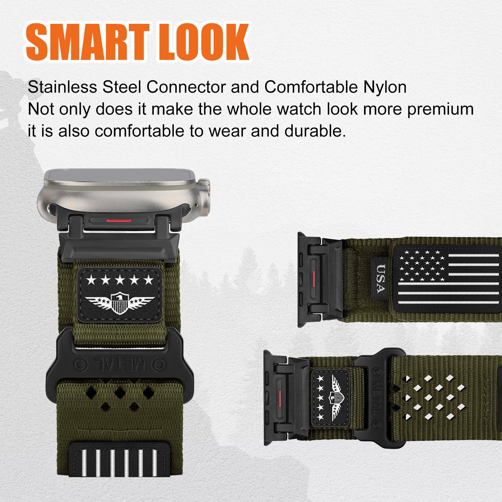 Robust Nylonarmband för Apple Watch Ultra 2 Band 49mm 46mm 44mm 45mm 42mm Sportarmband correa iWatch serie 10 9 7 6 5 4 8 se black