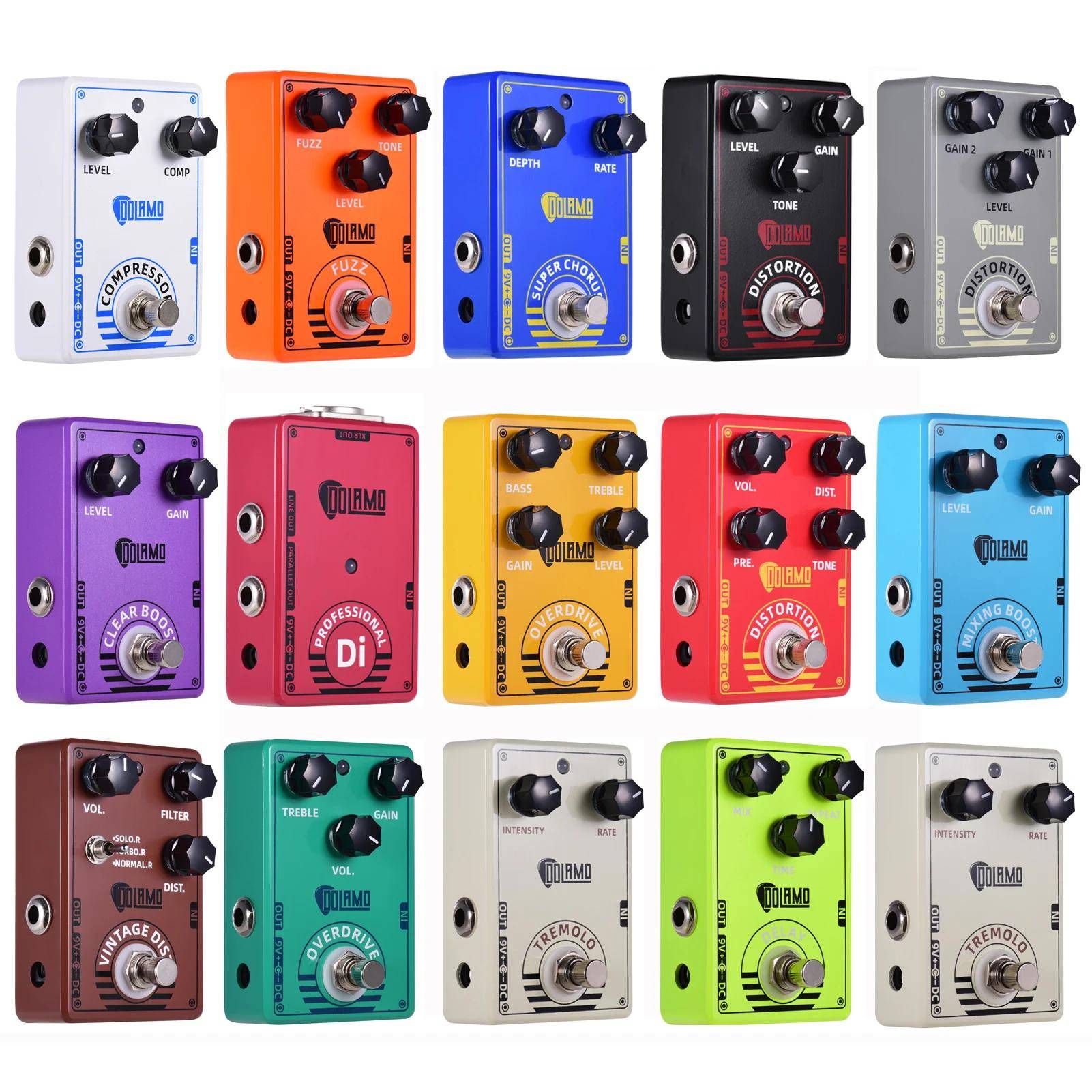Gitarr effektpedal Dolamo True Bypass FUZZ Distortion Overdrive D1 - D14 för elgitarr bas gul