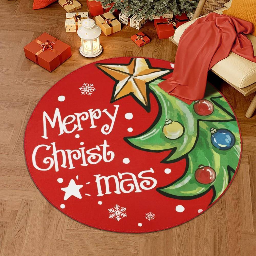Christmas Area Rug Non Slip Round Rug for Living Room Washable Circle Rugs for Bedroom Christmas Floor Carpet for Dining Room 40X40cm-16x16in