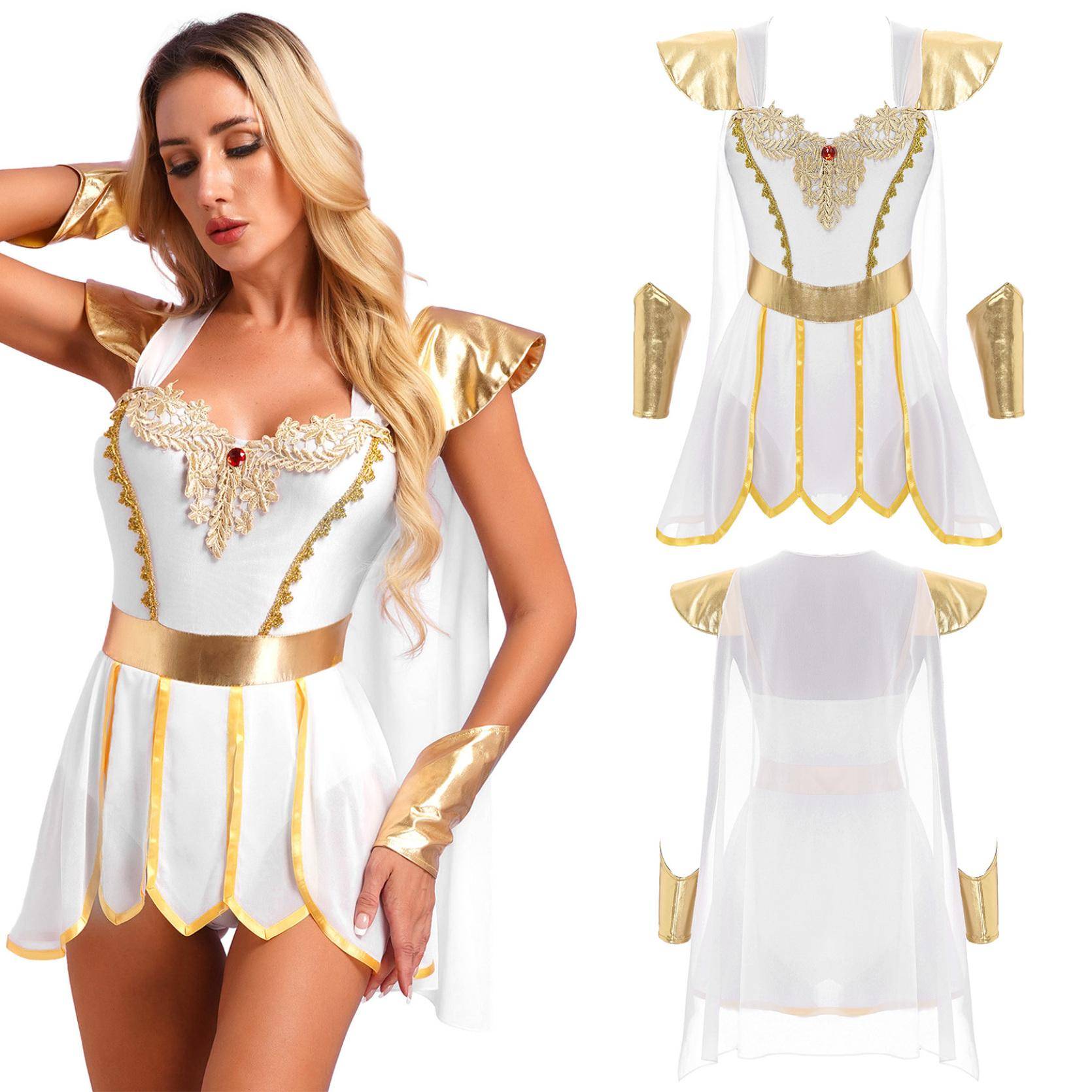 Kvinnors egyptiska drottning kejsarinna Cosplay kostym Bodysuit Toga med armband kostym antik romersk drottning Halloween dress up kläder cm