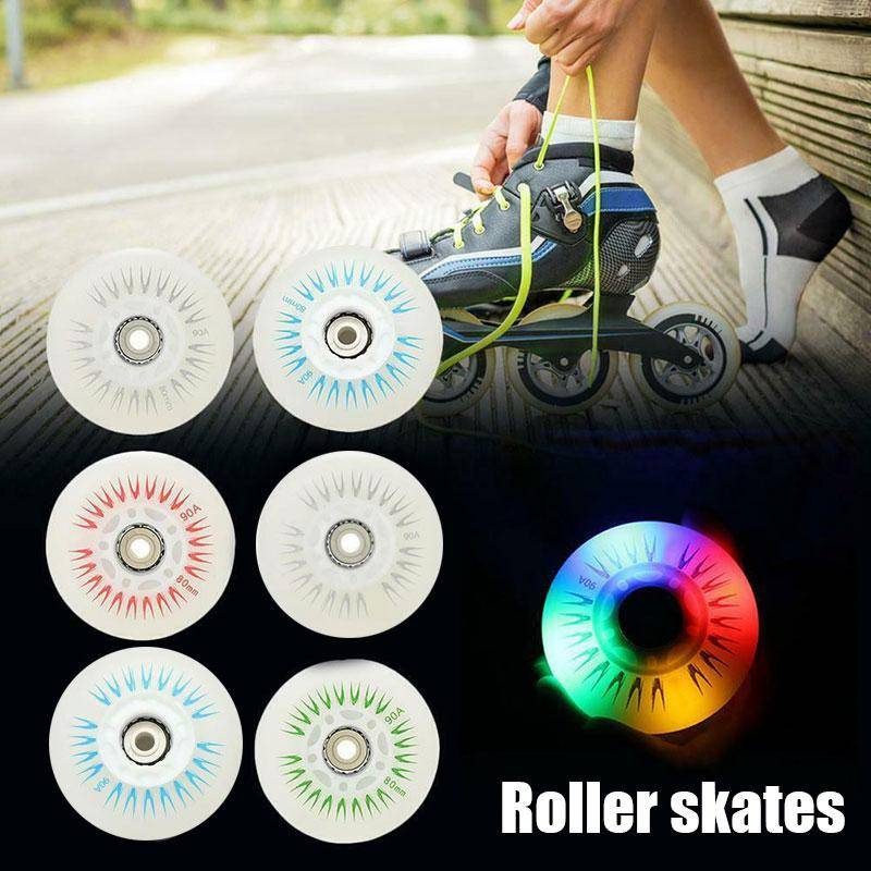 4 st Blixthjul för Inline Skates 90A LED-belysning Hjul för Skridskoåkning 80mm 76mm 72mm 68mm Blixthjul Glidande Rullskridskor