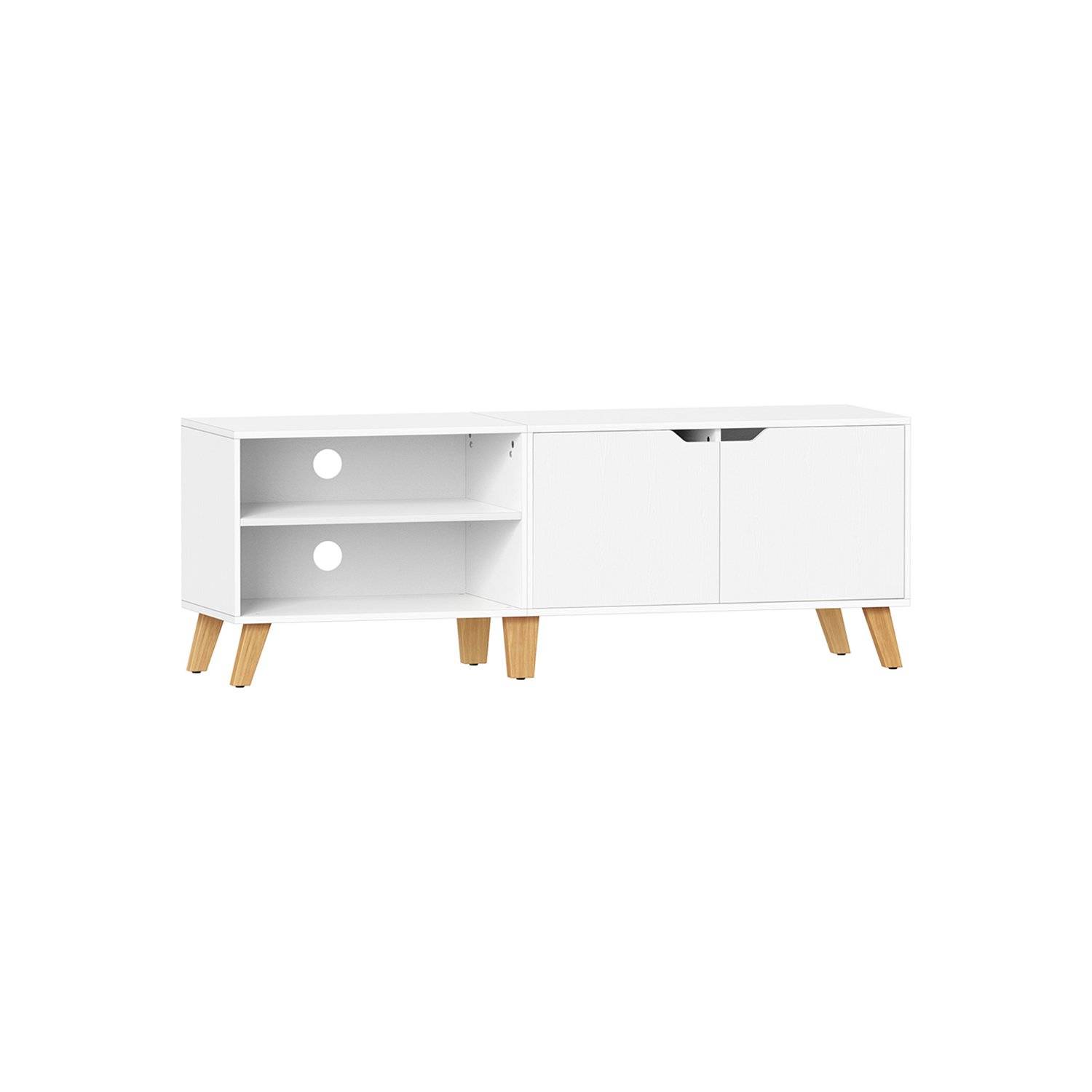 Tv-skab til tv op til 65 tommer, 140 cm bred tv-bænk med 2 døre, hvid.