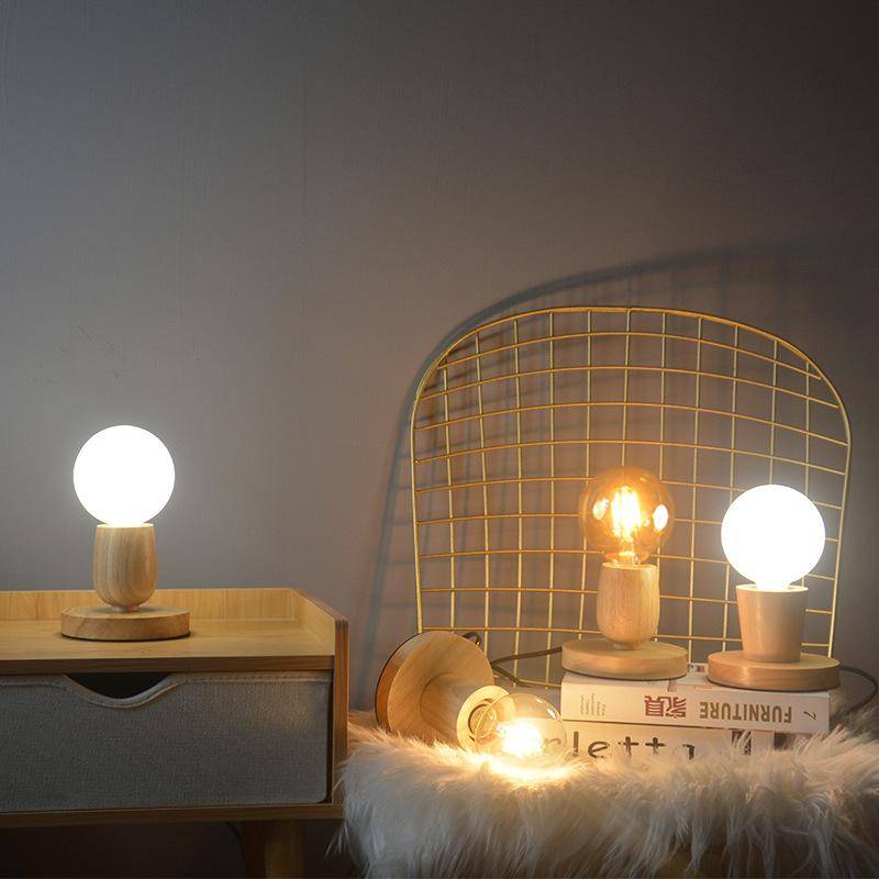 Retro Trä Bordslampa E27 Sockel Vintage Skrivbordslampa Bas Hållare EU-kontakt Sänglampa Dekoration Träbas Bordslampa 220V 110V