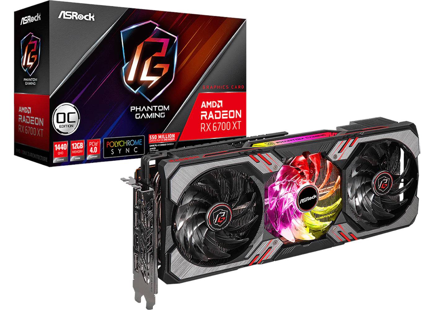 AMD ASROCK Radeon RX 6700 XT Phantom Gaming D 12GB OC Graphics Card (RX6700XT PGD 12GO) - One Size (One Size)