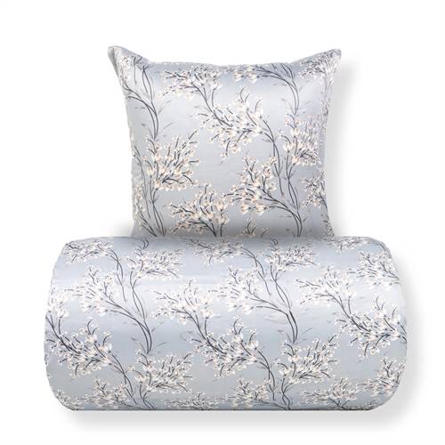 Sengetøj - Satin - Lyseblåt vendbart blomstret design.
