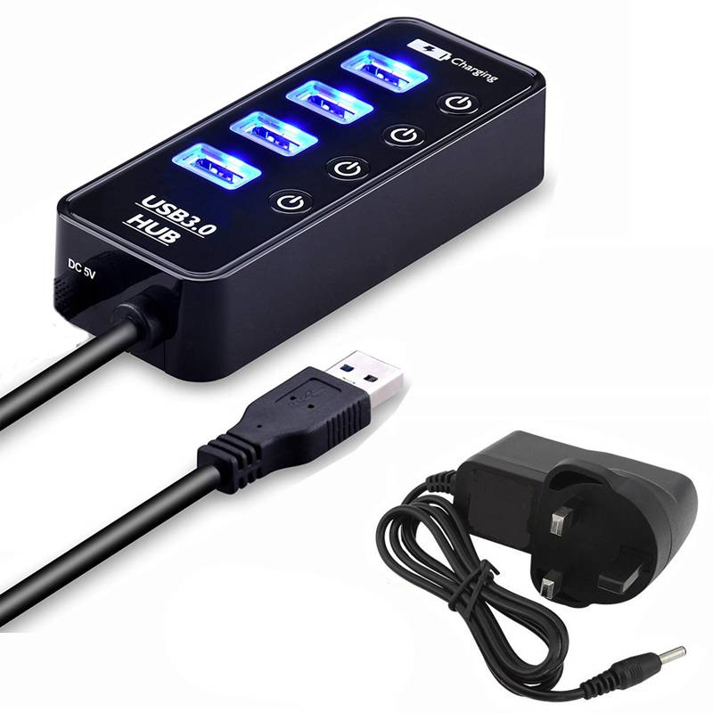 Usb hub 3.0 multi 4 7 port laddare för ipad mac book air pro pc dator bärbara tillbehör med strömadapter usb splitter hab - 4 portar med uk-kontakt