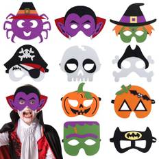 Pellinch halloweenmasker barn, 10 stycken halloween filtmask, halloween barn cosplay masker set, pumpaanda fladdermus vampyr häxmask för barns födelsedag halloween fin klänning fest