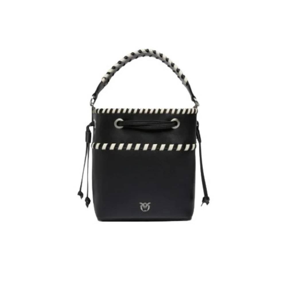 PINKO Lille læder bucket bag med flettede detaljer - Tasker - Dame - Sort - ONE SIZE - Læder