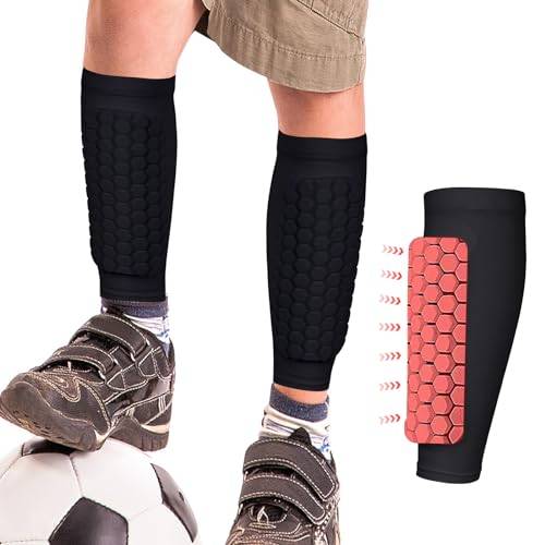 BoloShine 1 par fotbollsskenbensskydd ärmar med skumstoppning, fotboll shin Pads strumpor elastiska Shin Guard strumpor halkfria benskydd för barn vuxna (svart)
