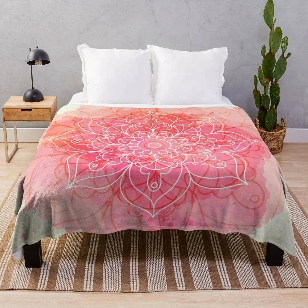 Mandala Pläd Filt Flanell Färgstark Blomma Rosa Gul Blå Boho Stil Mjuk Varm Lättvikt För Säng Soffa Soffa King Queen