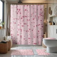 Vit Duschdraperi Med Krok Bambu Blomma Duschdraperi Rosa