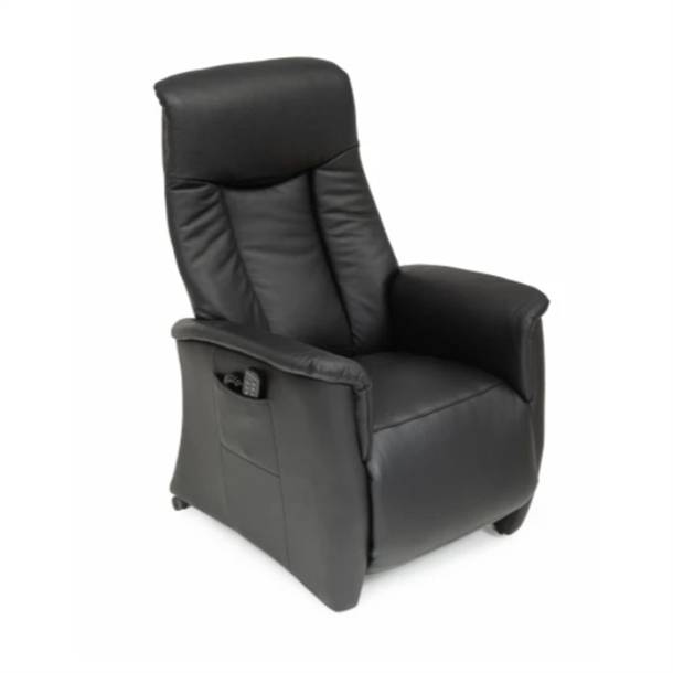 GLOBAL COMFORT RØMØ 4908 LØFTESTOL MED INDBYGGET FODSKAMMEL - SORT SOLEDA/SKAI LÆDER - STÆRK PRIS