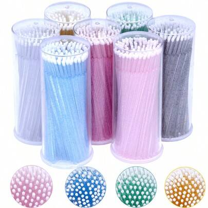 100 st/flaska Ögonfransförlängning Rengöringspinnar Borste Lash Lift Lim Remover Applikatorer Micro Eyelash Rod Makeup Tillbehör Verktyg - Multifärgad