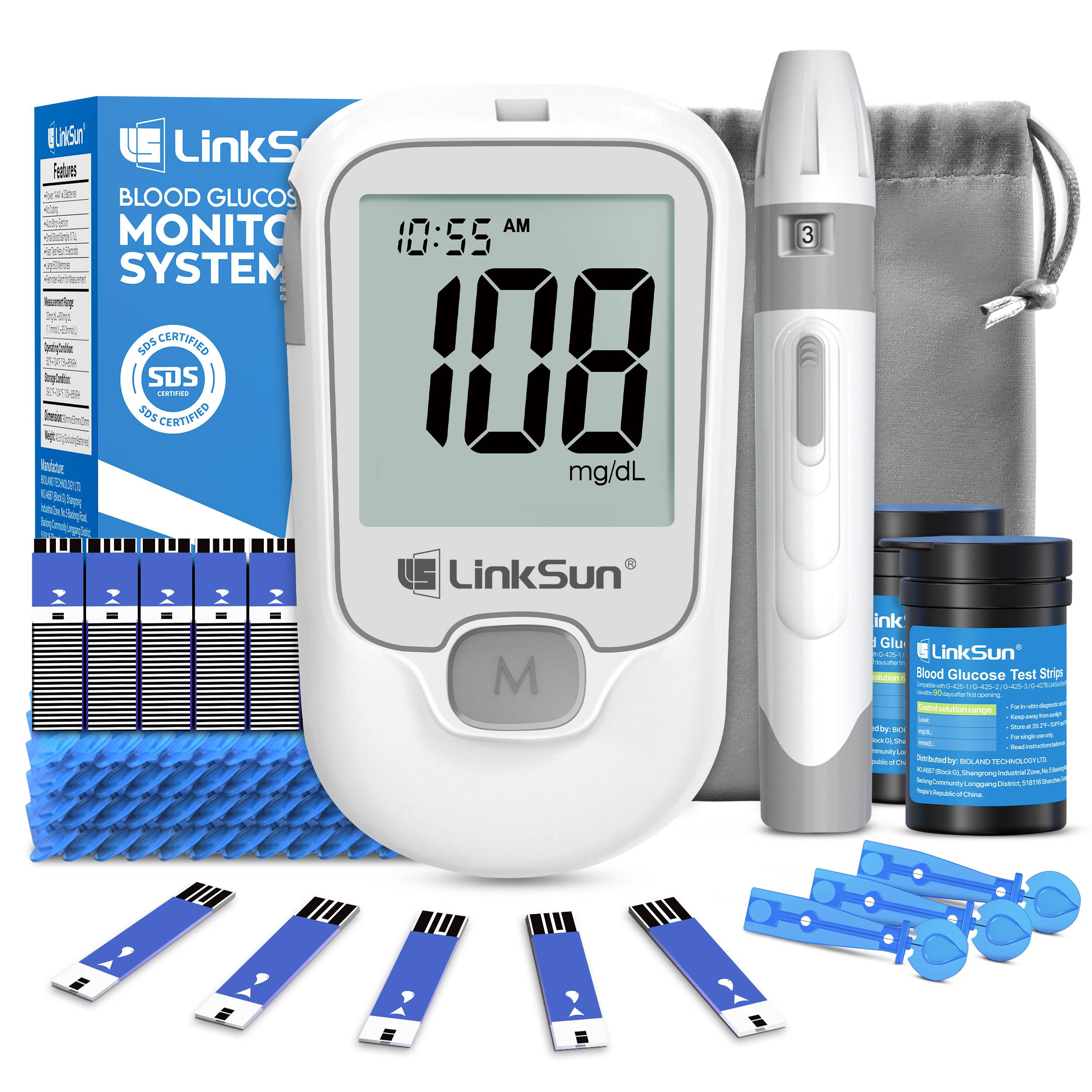LinkSun G-425-1 Blood Glucose Meter 50/100 pcs Test Strips and Lancets Diabetes Medical  Glucosemeter Testing Blood Sugar Tester