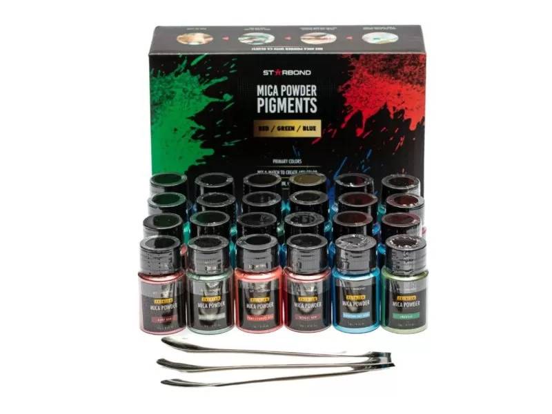 Starbond Mica Powder Pigment Set - Red, Green, and Blue Palette - 24 x 10g Bottles