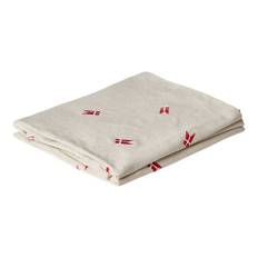 Bomuld Dug - Natur m. Broderede Flag 140 x 270 cm.